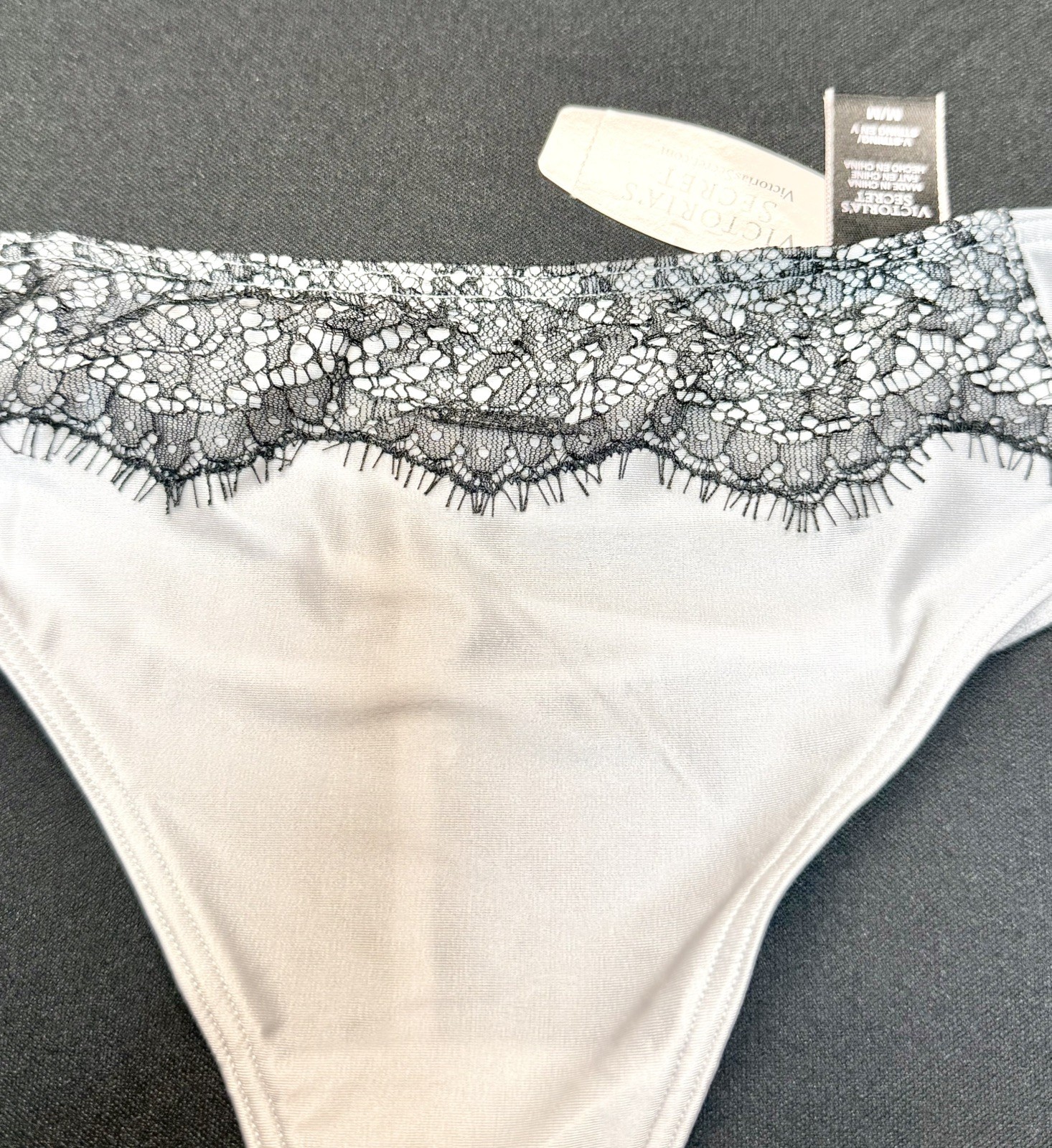 2015 Victorias Secret Very Sexy Triple Strappy Lace Trim V-string Panty Grey MED