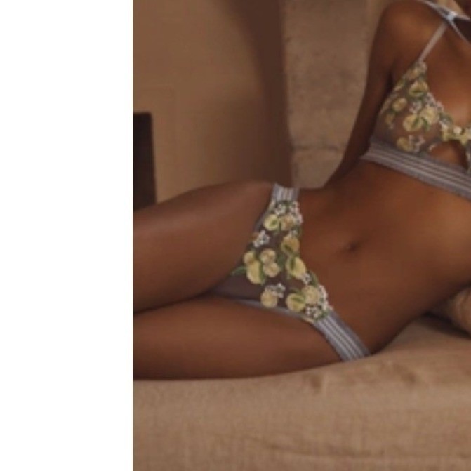 Anthropologie Lyre Bird Lemon Embroidered Mesh Thong Periwinkle Blue Medium NWT