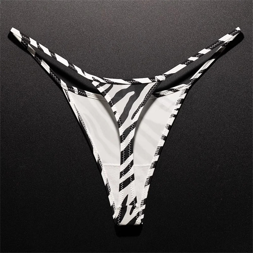 High Slit Spring/Summer New Leopard Print Thong for Women Sexy Ice Silk Seamless