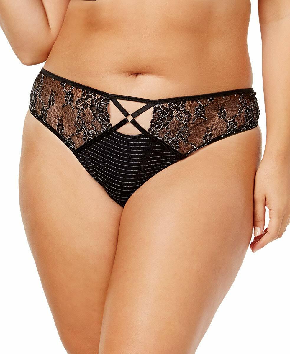 Ashley Graham Plus Size Crisscross Keyhole Lace Thong Black Black 3X