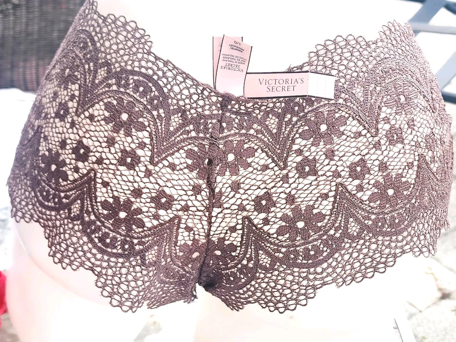 Victorias secret L Rare Vintage Cocoa Brown Boyshort Crochet High Waist Panty