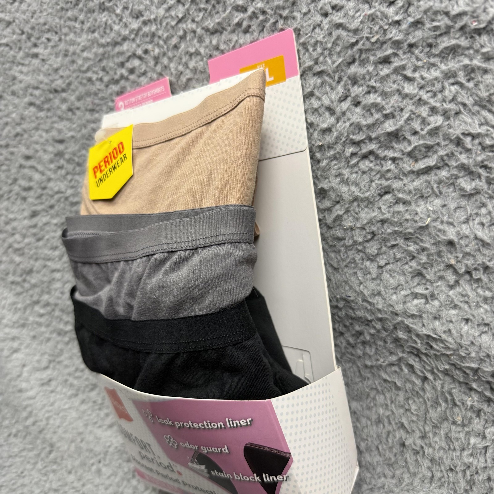 Hanes Comfort Period Boyshorts Womens 7/L Leak Protection 3 Pack Underwear