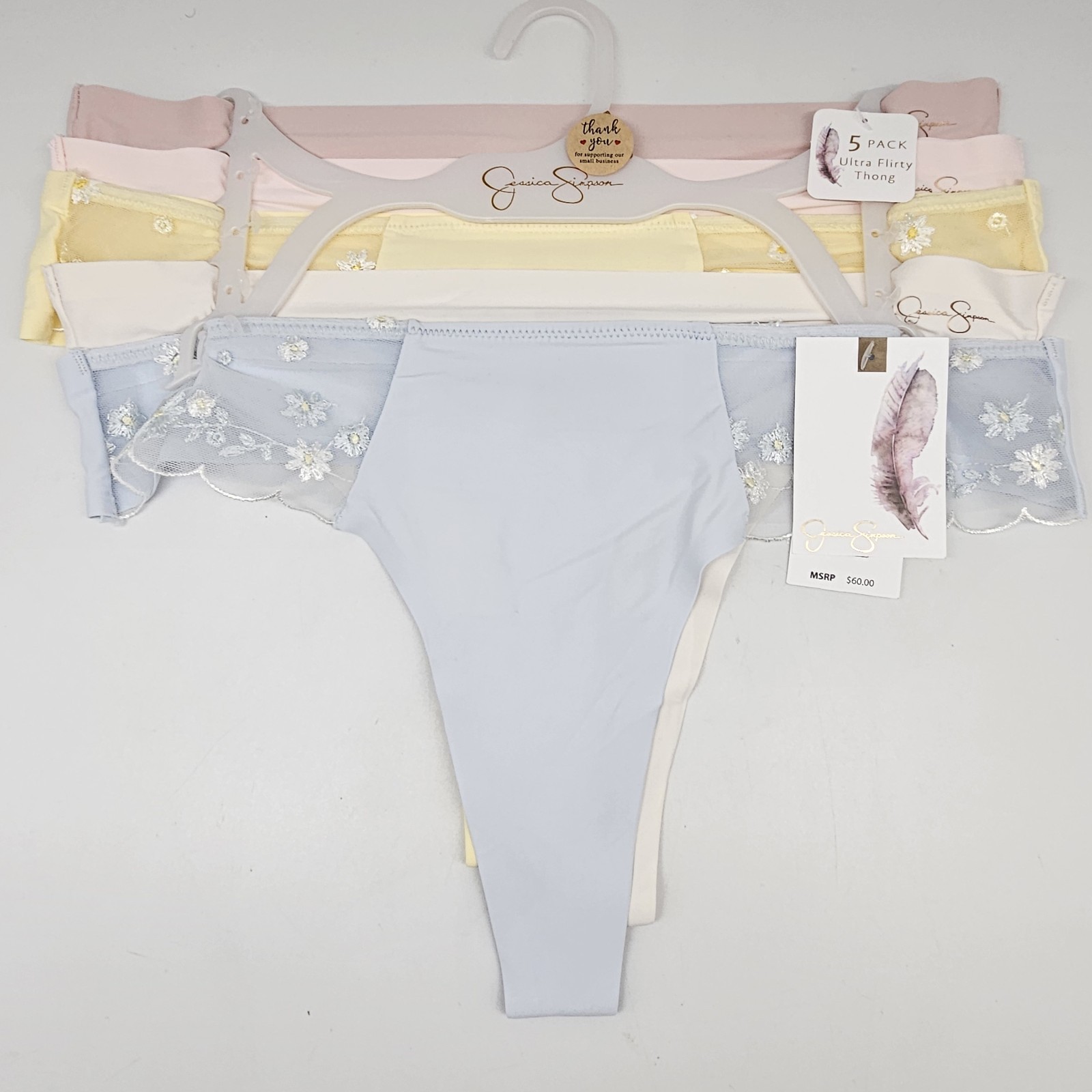 JESSICA SIMPSON 5 Pack Women’s M L Micro Flirty Thong Panties Assorted Pastels