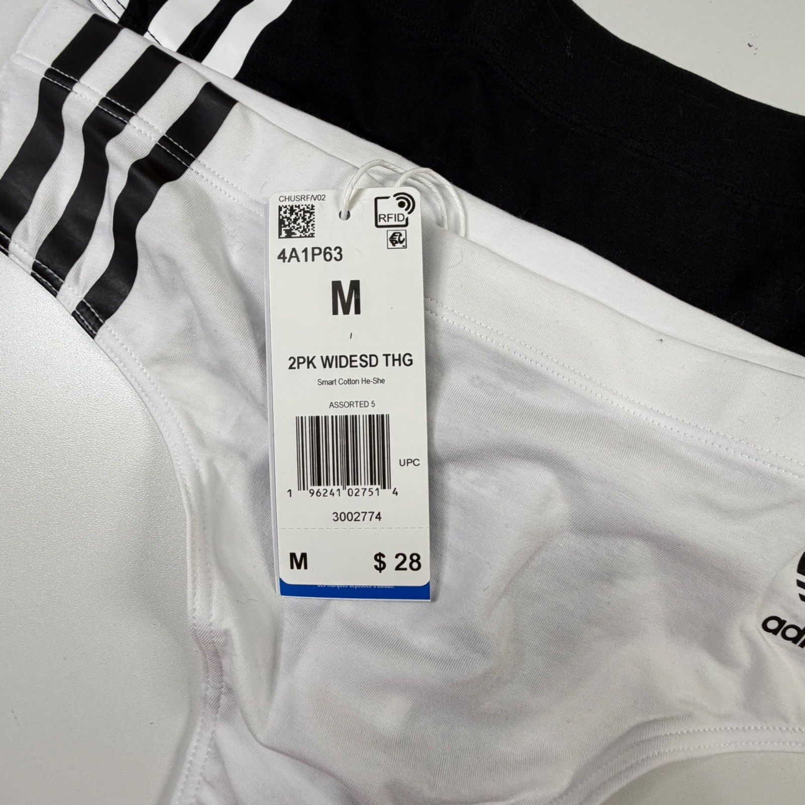 Adidas Originals 2-Pack Wide Side Thong Women M Black White 3-Stripe Trefoil