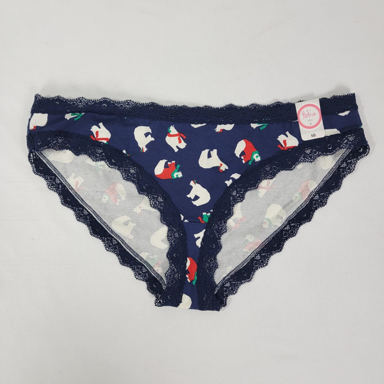 Flirtitude Womens Bikini Panties Blue Polar Bear Sz L Large 95% cotton holiday