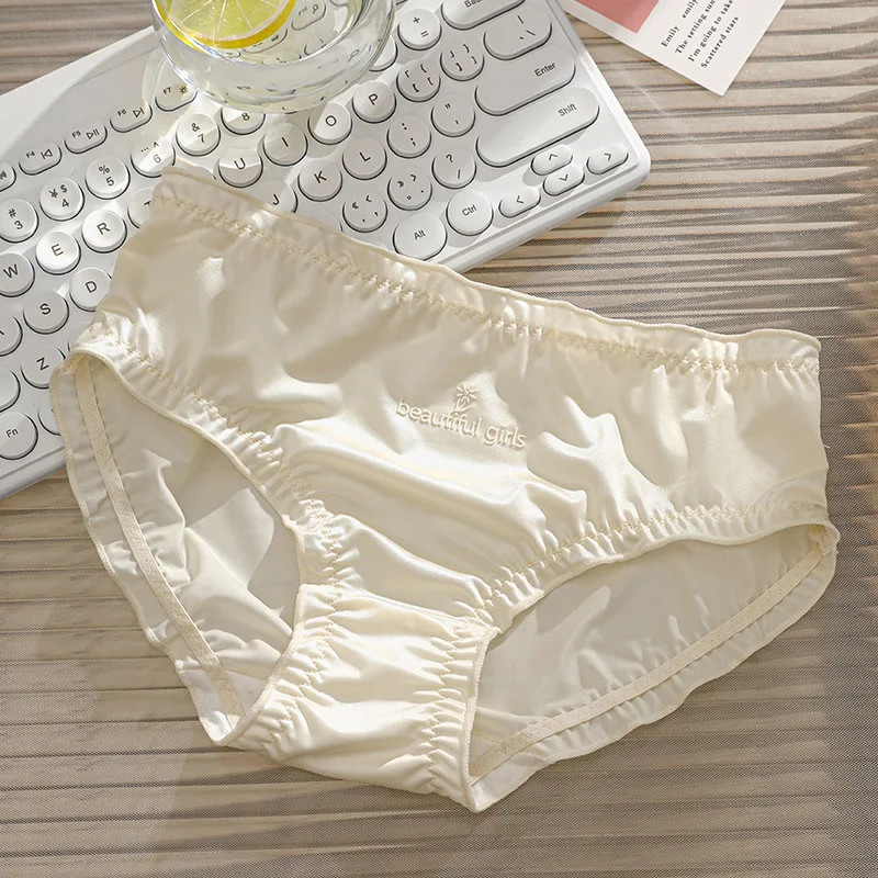 Satin Panties Low Rise Solid Smooth High Elastic Soft Breathable Women Underwear