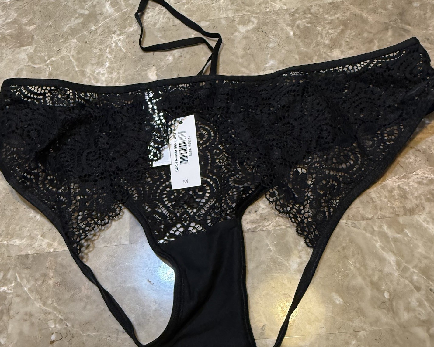 Adore Me Strappy Size M Medium Crotchless Jet Black Panty New