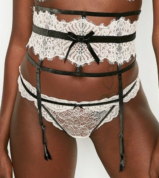 Victoria secret lace bow velvet trim waist cincher Size xs/s white/black