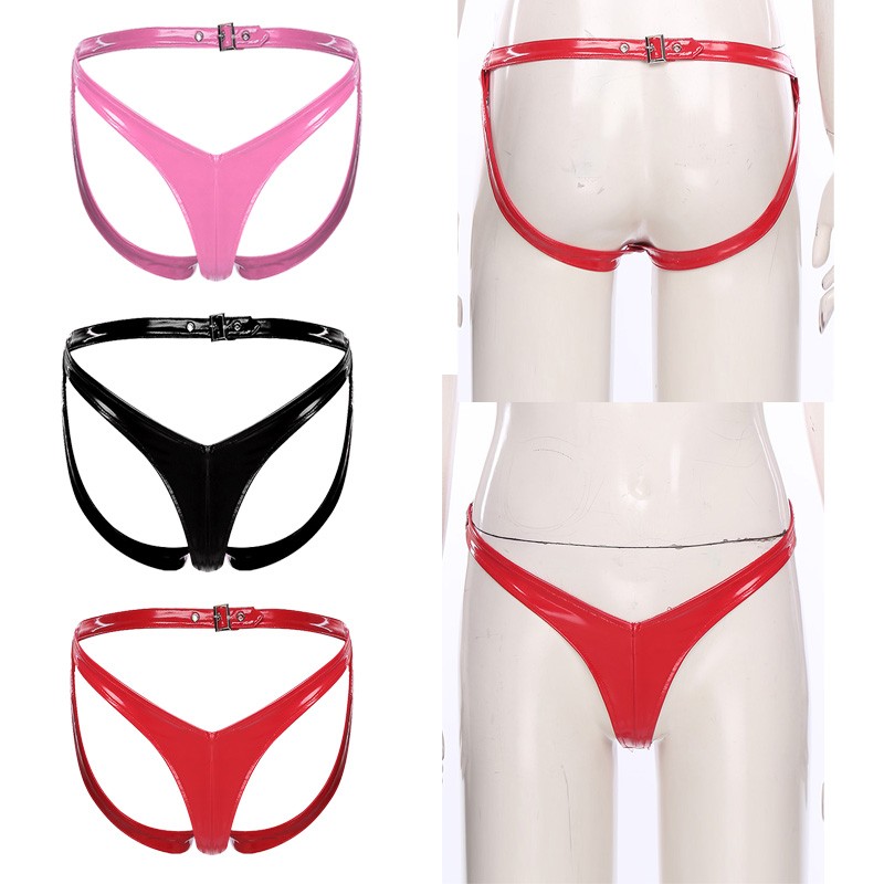 Women Briefs Metallic Bikini Wet Look Sleepwear Patent Leather Underwear Shiny