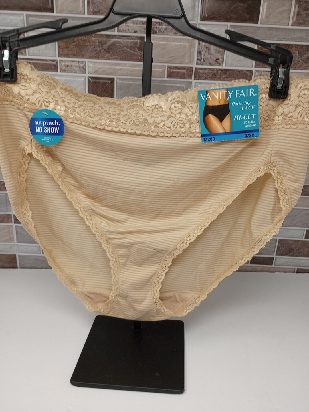 Womens Vanity Fair Flattering Lace Hi-Cut Brief Panty 13280 Sz 9/2XL NWT FLAW