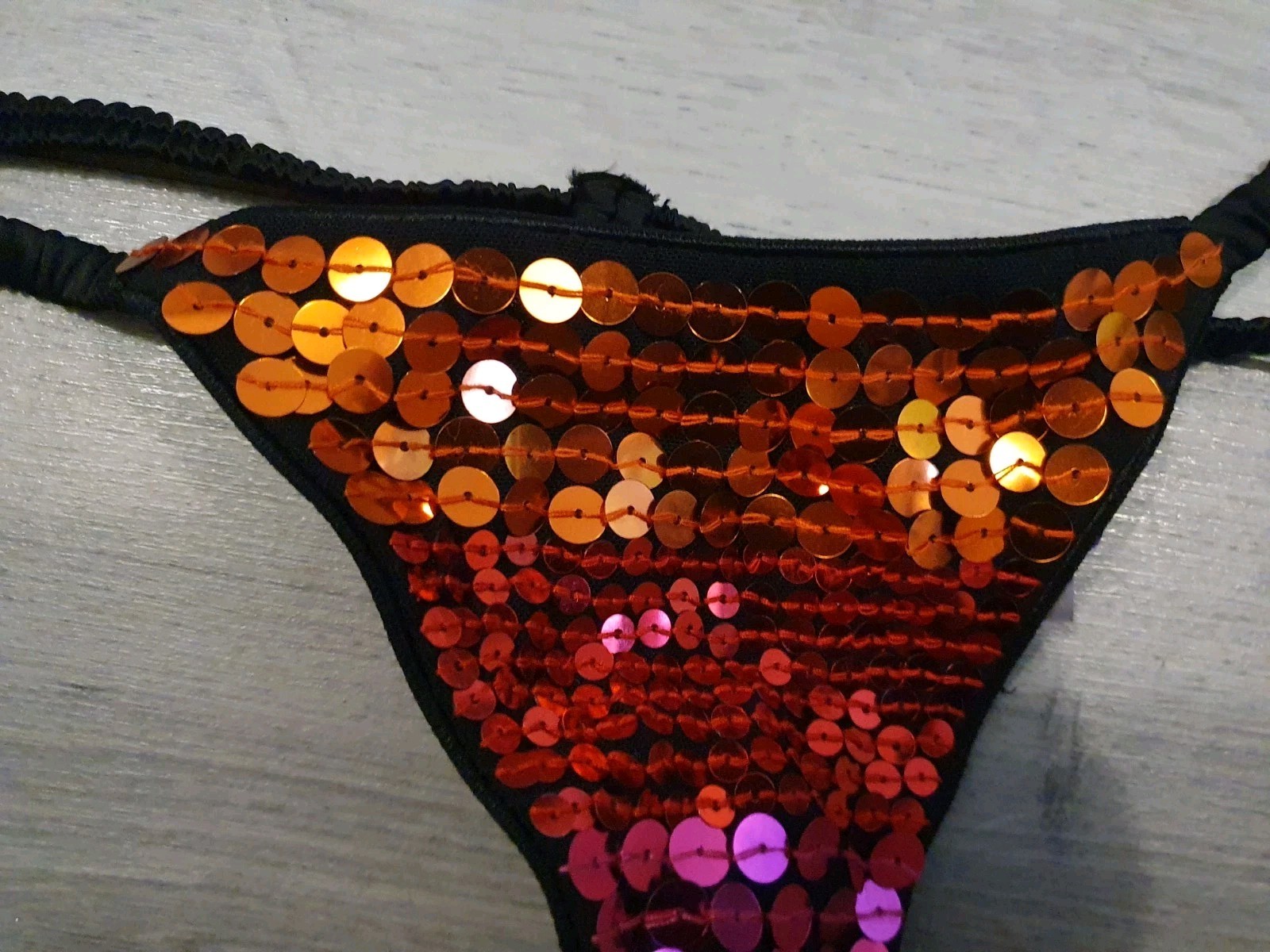 BNWT Vintage Insinuate Showtime Black Satin/Mesh Sequin G StringThong Size Small