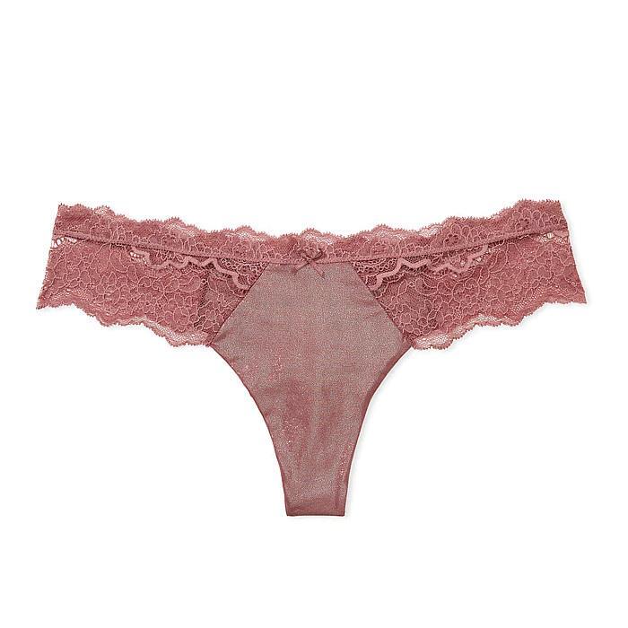 Victoria’s Secret Dream Angels Lace Trim Thong Panty S *Shimmer Vintage Rose* NW