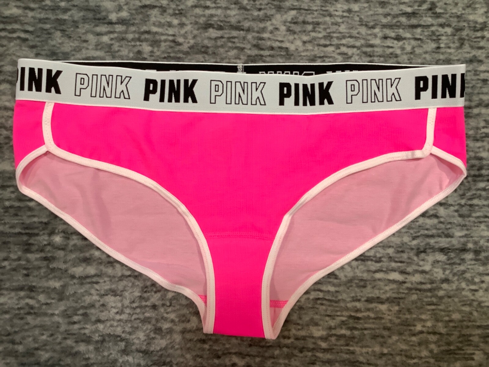Victoria’s Secret Pink Logo Trim Hipster Panties Bubblegum Neon Pink L XL NWT