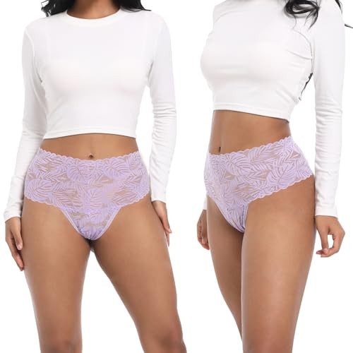 High Waisted Lace Thongs Large Black*1 Grey*1 Nude*1 Light Purple*1 Pink*1