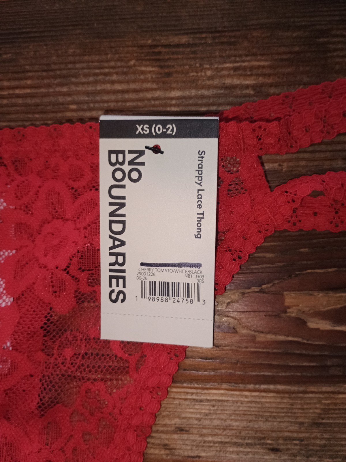 Women’s No Boundaries Cherry Tomato Strappy Lace Thong Panties Size XS (0-2)