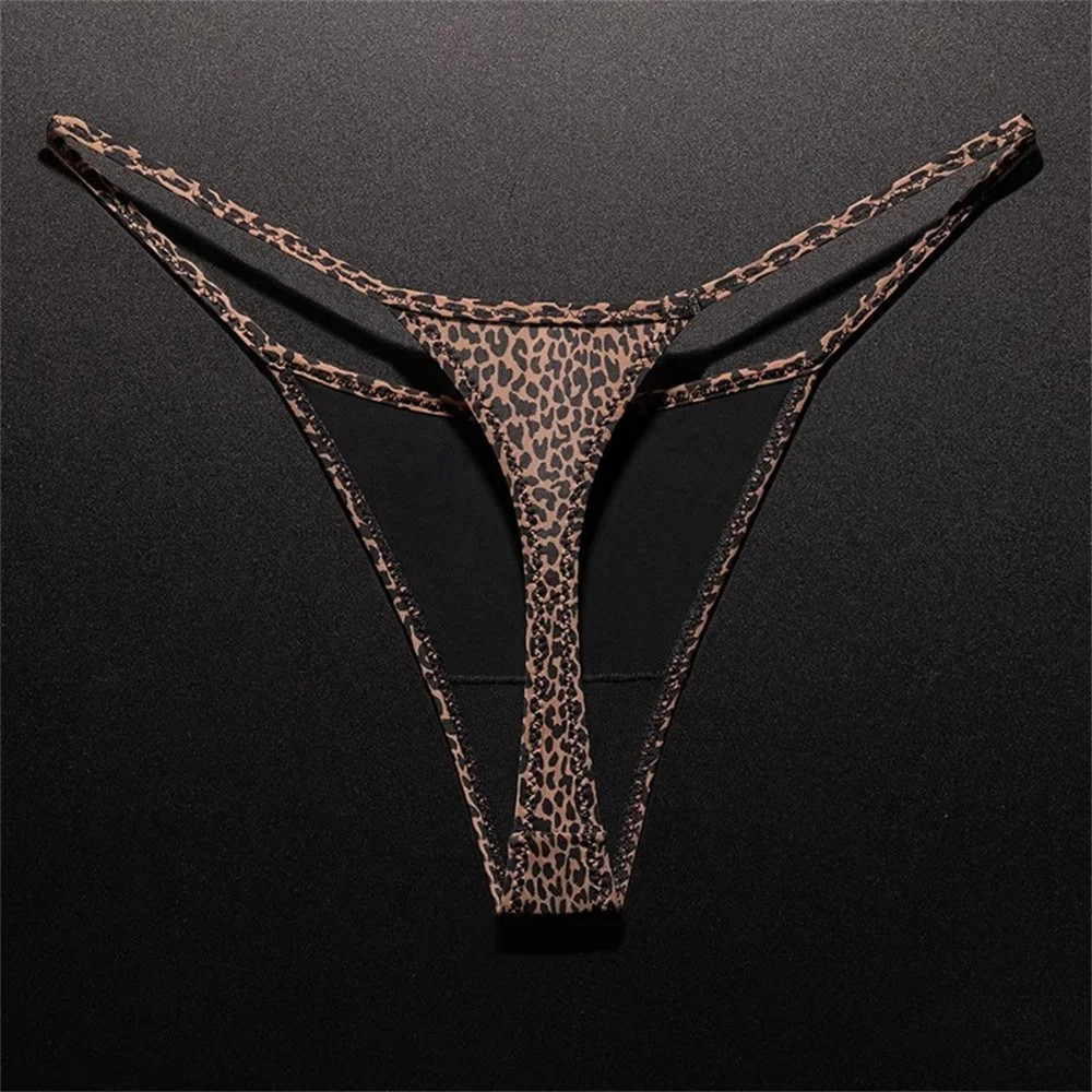 High Slit Spring/Summer New Leopard Print Thong for Women Sexy Ice Silk Seamless