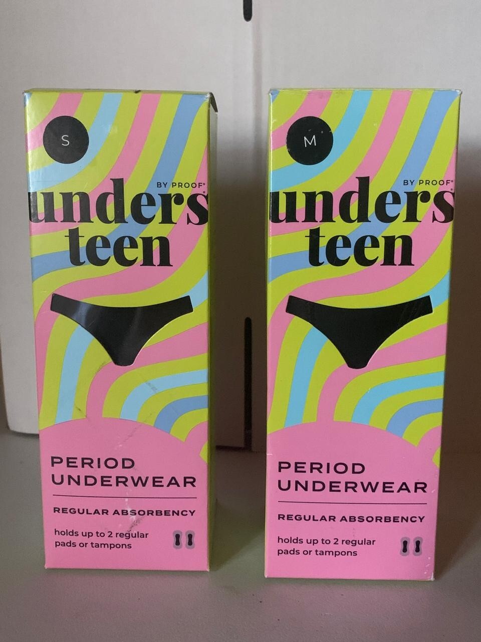 Lot of 2, Unders Teen Brief Regular black small & medium. Slightly damaged box.