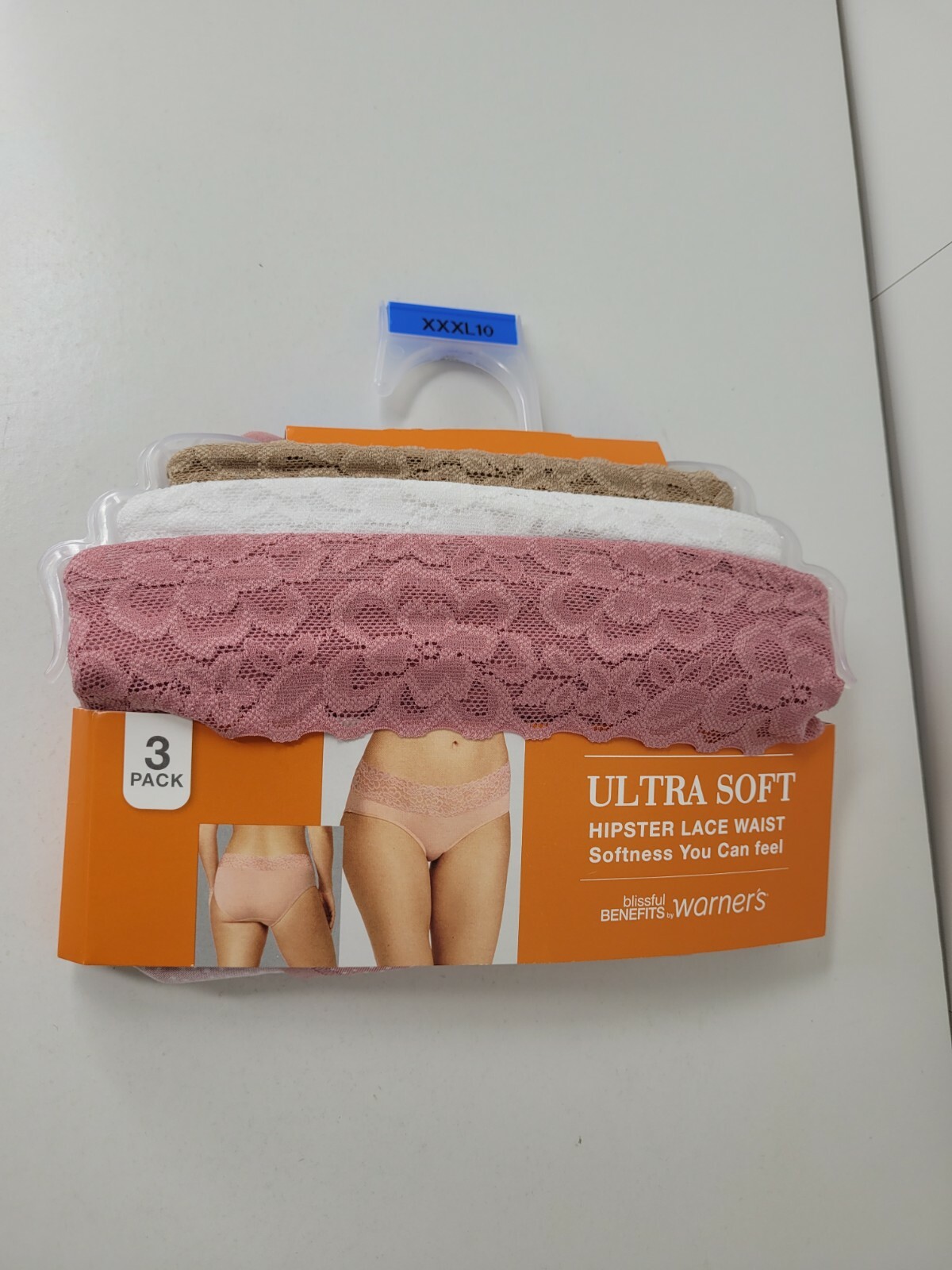 Warners Womens Hipster Lace Waist Underwear Panties Ultra Soft 3-Pair XXXL 10