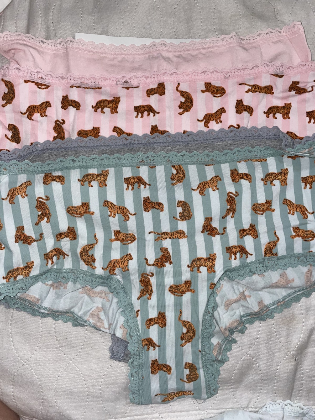Victoria Secret XXL Lace Trim Cheeky Cotton Modal Panties 5 Pack TIGER striped