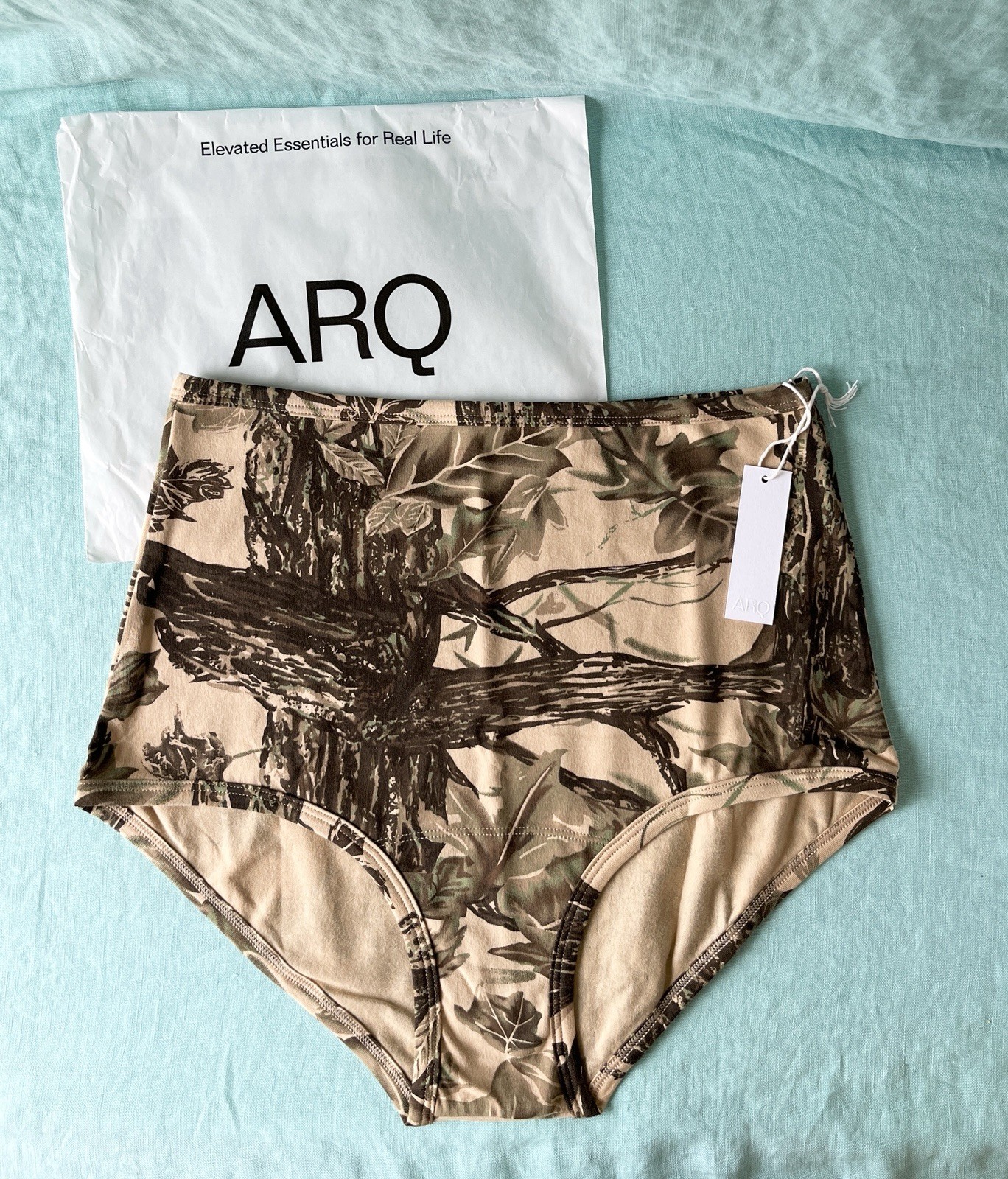 ARQ High Rise Undies High Waist Brief Organic Cotton Large Camo Camouflage