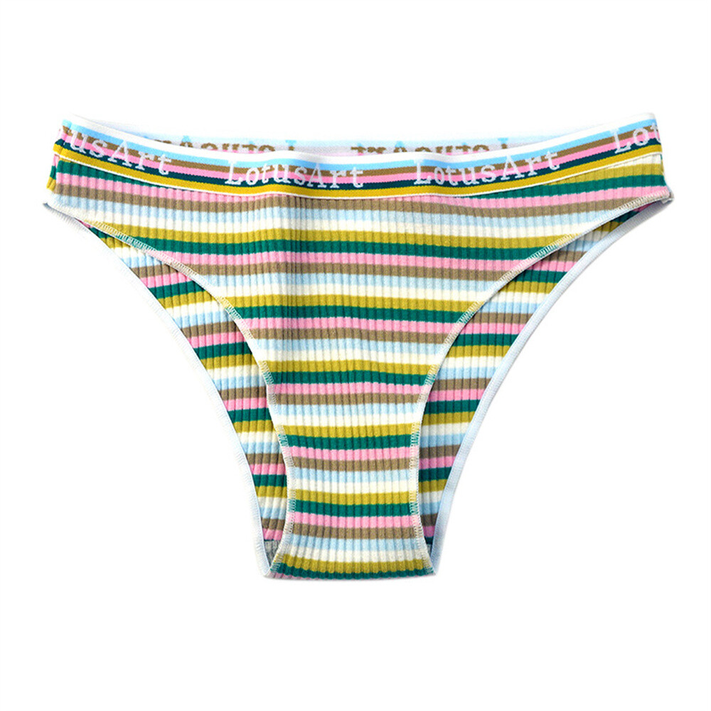 5pcs/lot Sexy Rainbow Stripe Women Cotton Panties T Back Stripe Briefs Underwear