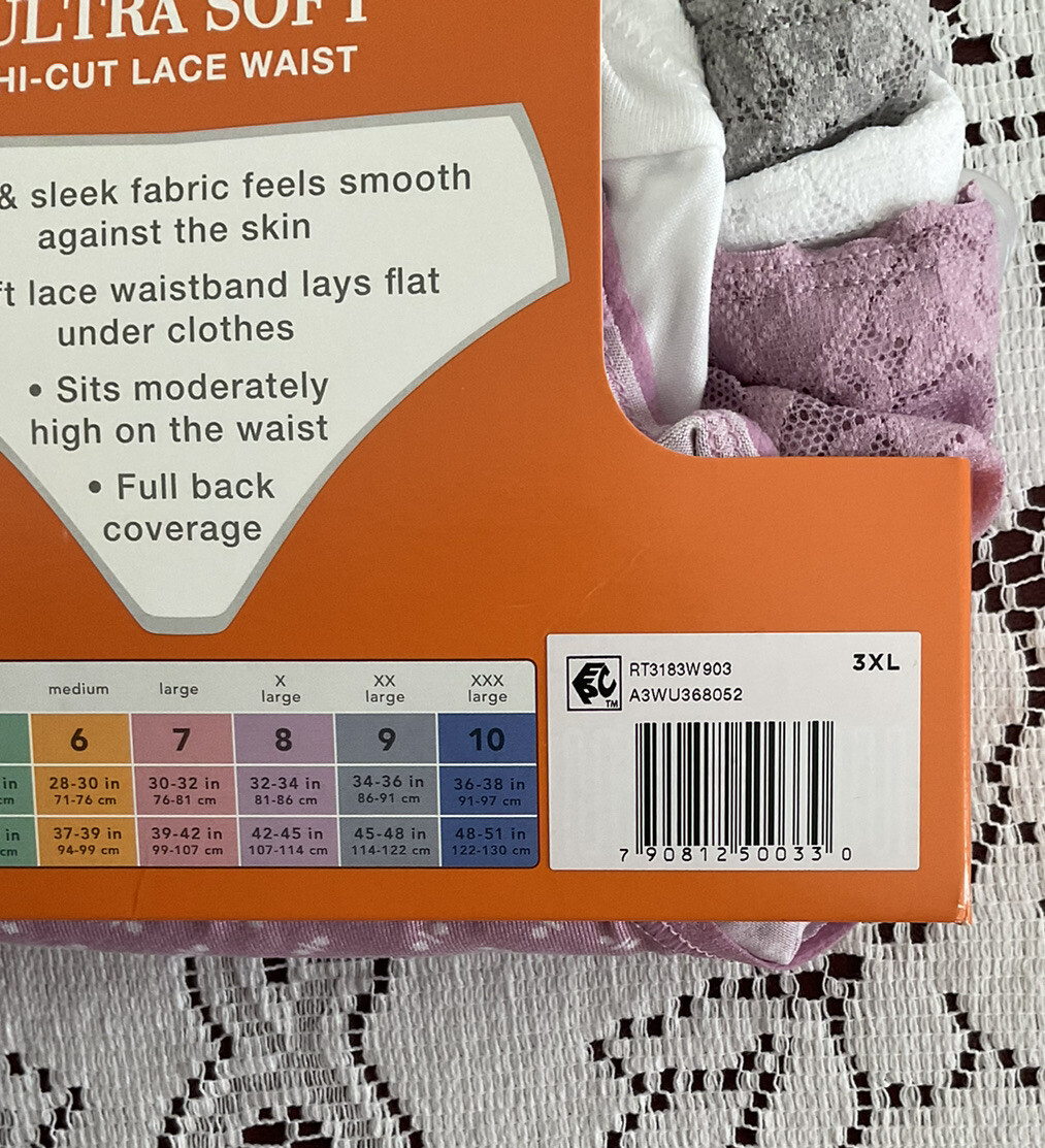 Women Warner’s Ultra Soft Hipster Lace Waist Lace 3 Panty 3XL/10 Assorted New