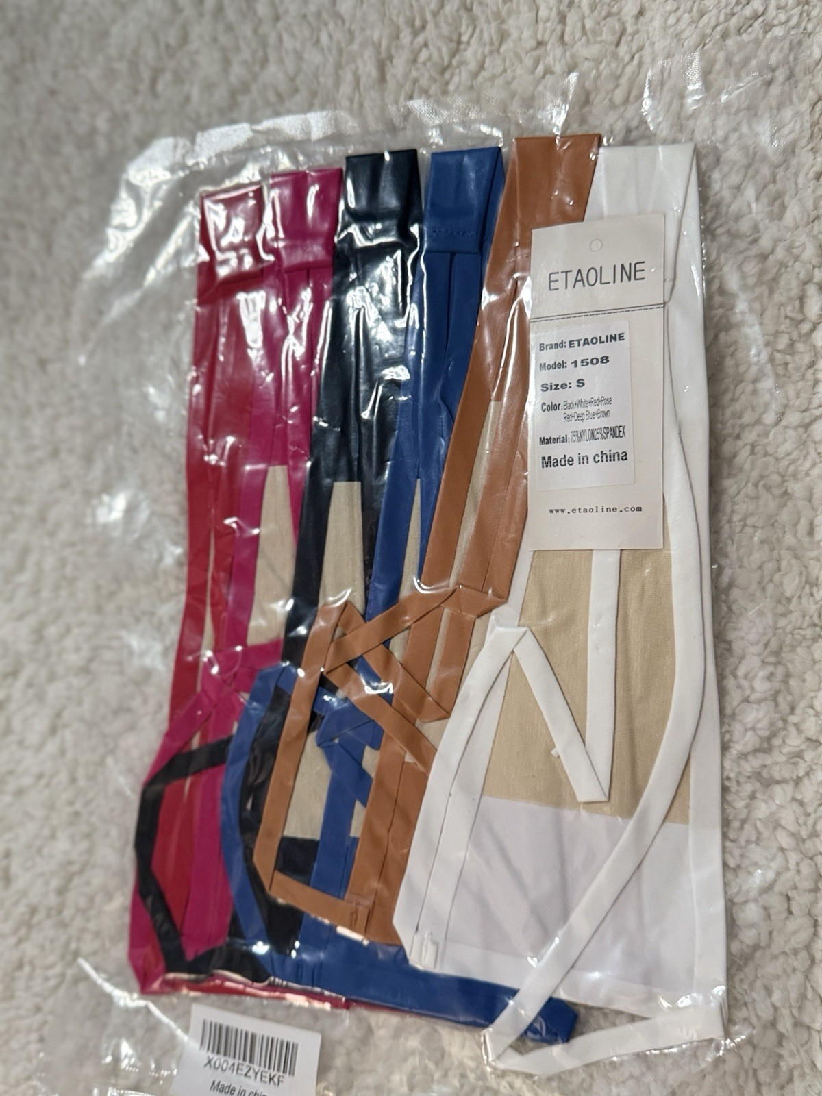 ETAOLINE Women’s Thong Panties 5 Pack Size S Black White Pink Blue Brown