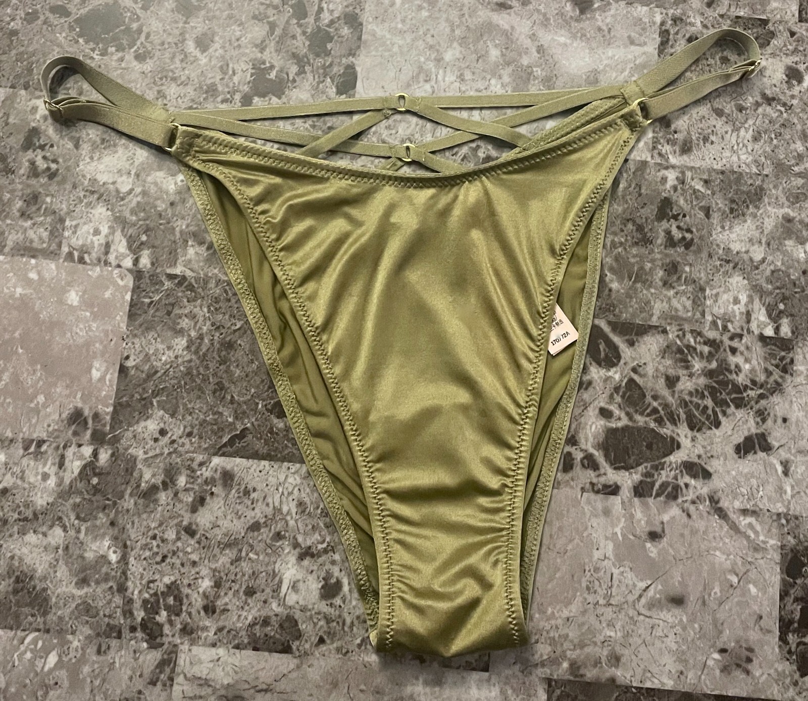 NWT VICTORIA’S SECRET GREEN SATIN SMOOTH STRAPPY BACK BRAZILIAN CHEEKY PANTIES