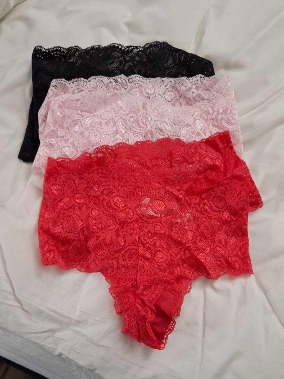 Quince Stretch Lace Thong (6-pack) Black/Pale Pink/Ruby XS NEW
