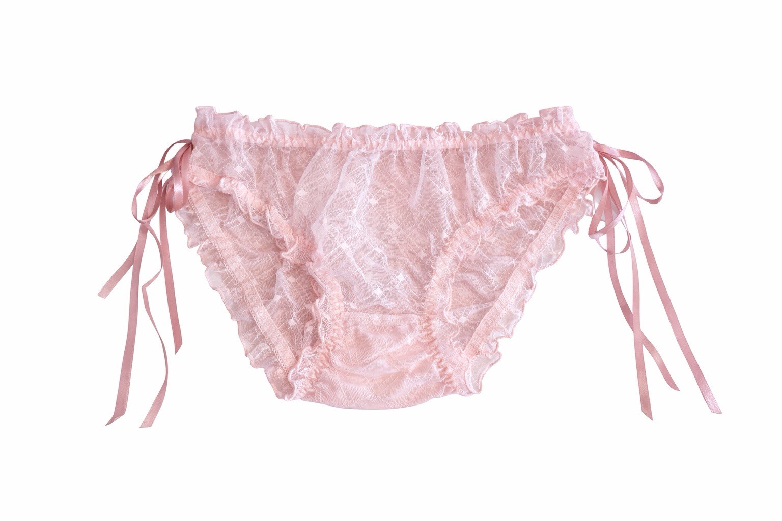 Sexy Women Sheer Lace Panties See Through Underwear Pink White 2 Pc Medium
