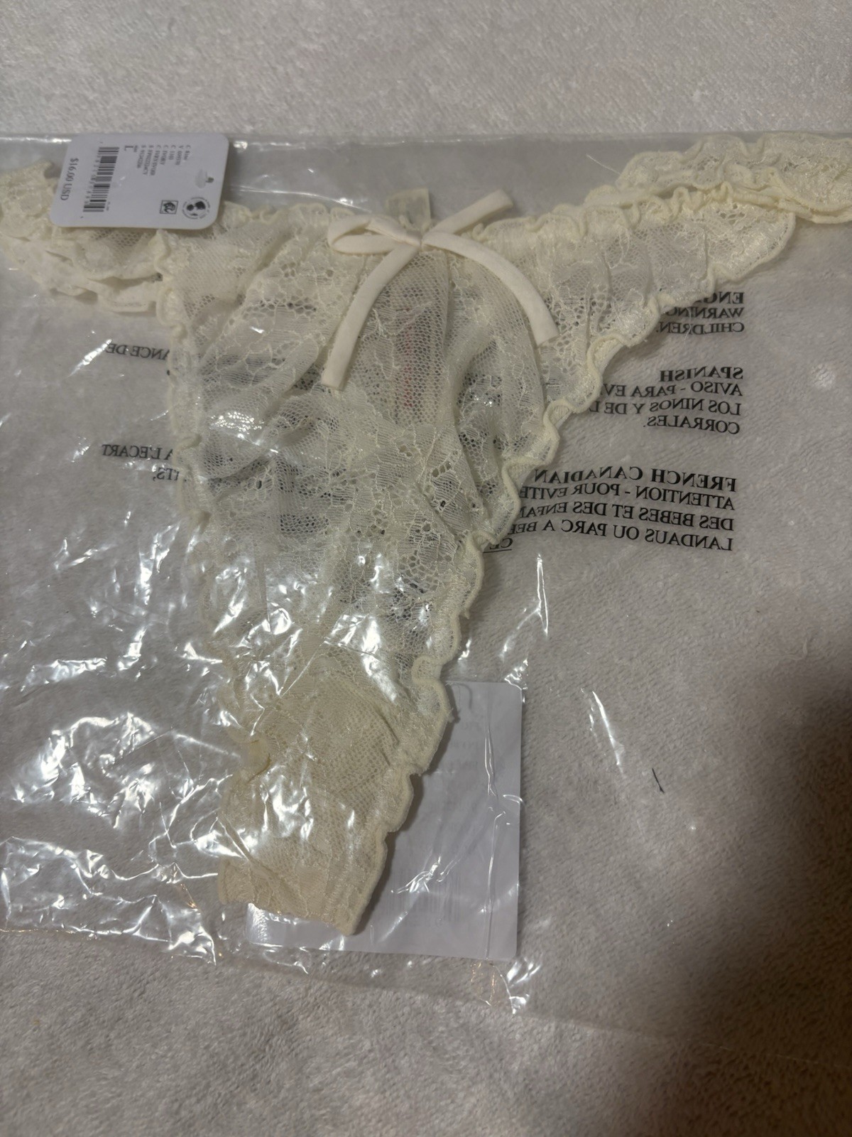 NWT Free People Underwear Women’s Large Gia Thong Panties Ivory