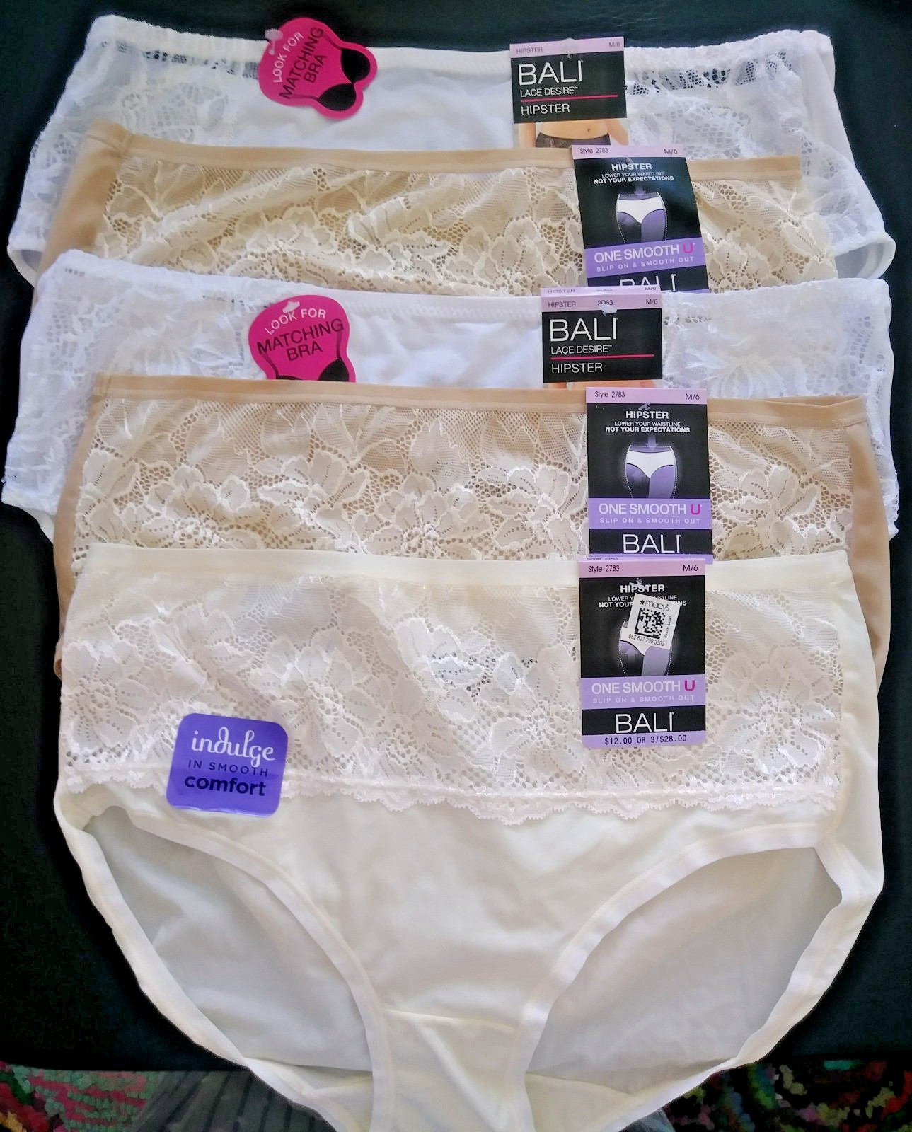 5 Pr. Bali Hipsters Panties 3-One Smooth You Indulge & 2-Lace Desire NWT Sz. M/6