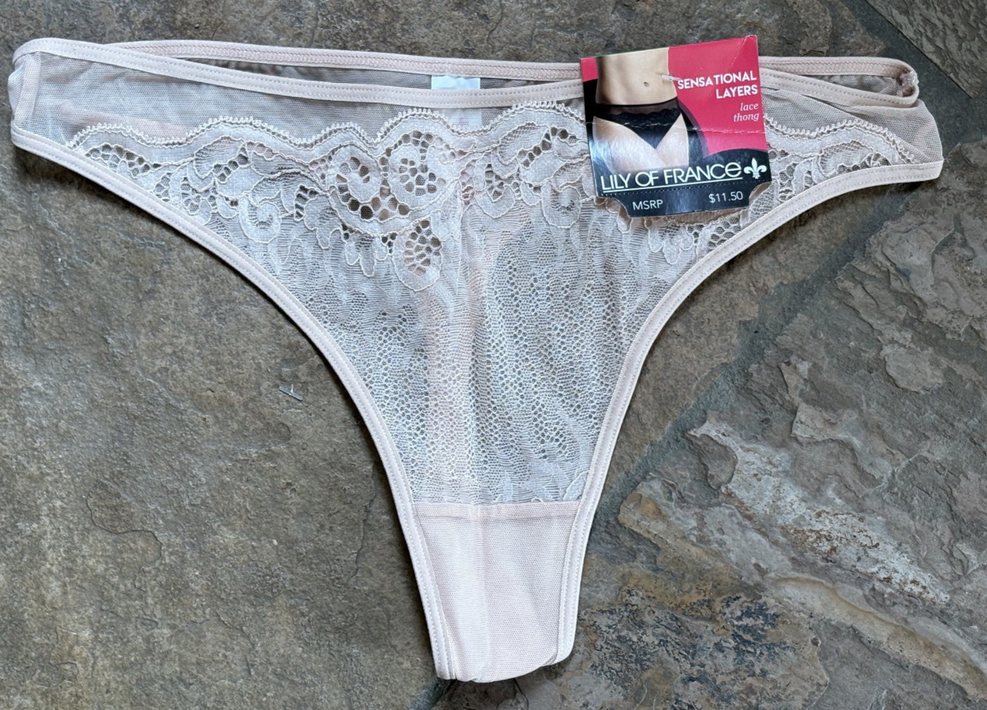 Lily of France Large Ivory Sensational Layers Lace Thong Panties #2118020 NWT
