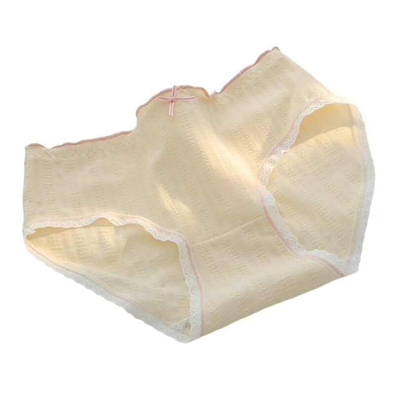 Women s Flower Embroidered Ruffled Edges Panties Middle Waist Hipsters Briefs