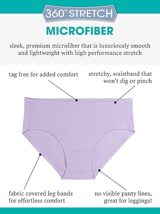 Fruit of the Loom Women’s 360° Stretch Underwear High Performance Stretch Size L