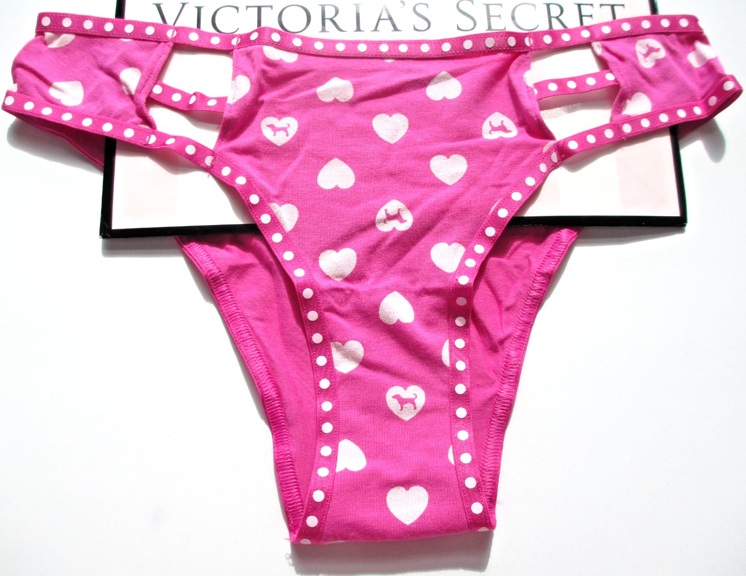 VICTORIA’S SECRET PINK Cotton Cheeky Panty S M L Pink VS Strappy Polka Dot Heart