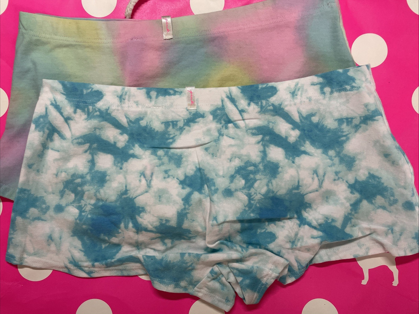 NEW 2021 Victoria’s Secret PINK Boyshort Panties Tie Dye Blue & Pastel Ombre M