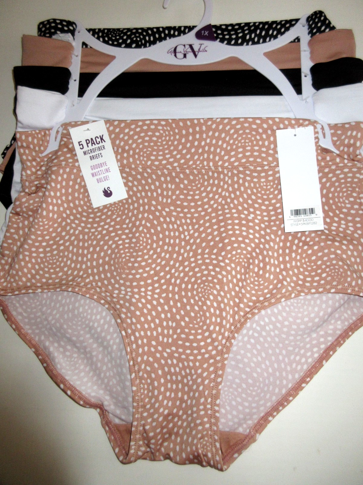 Gloria Vanderbilt 5-Pair BRIEF smooth waist Polyester beige white black ~ 1X