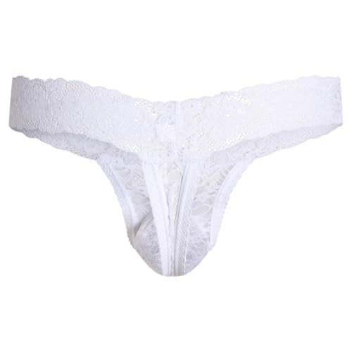 Lace Frilly Sissy Panties Femboy Mens Thong Sexy Underwear Male Large White