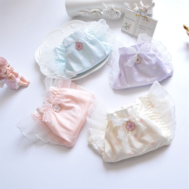 1/4x Womens Lace Ruffle Knicker Milk Silk Lolita Bikini Frilly Panties Underwear