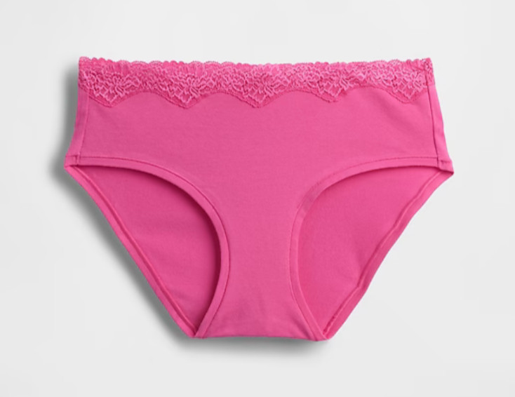 Women’s GAP Body Organic Stretch Cotton Lace-Trim Hipster Panties Medium (pink)