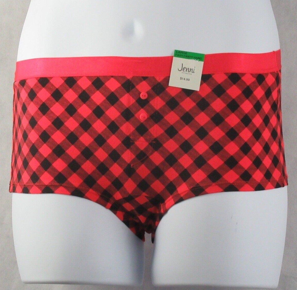 Jenni Women’s 1-Pack Boyshort Panty Underwear, Buffalo Check Red Black Multi