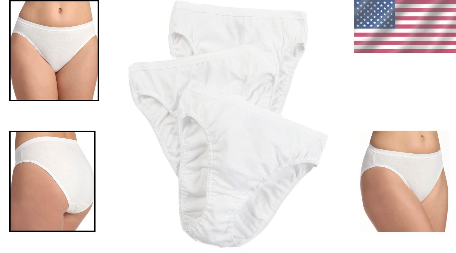 Everyday Essential: Women’s 3 Pack Cotton Hi-Cut Panties in White