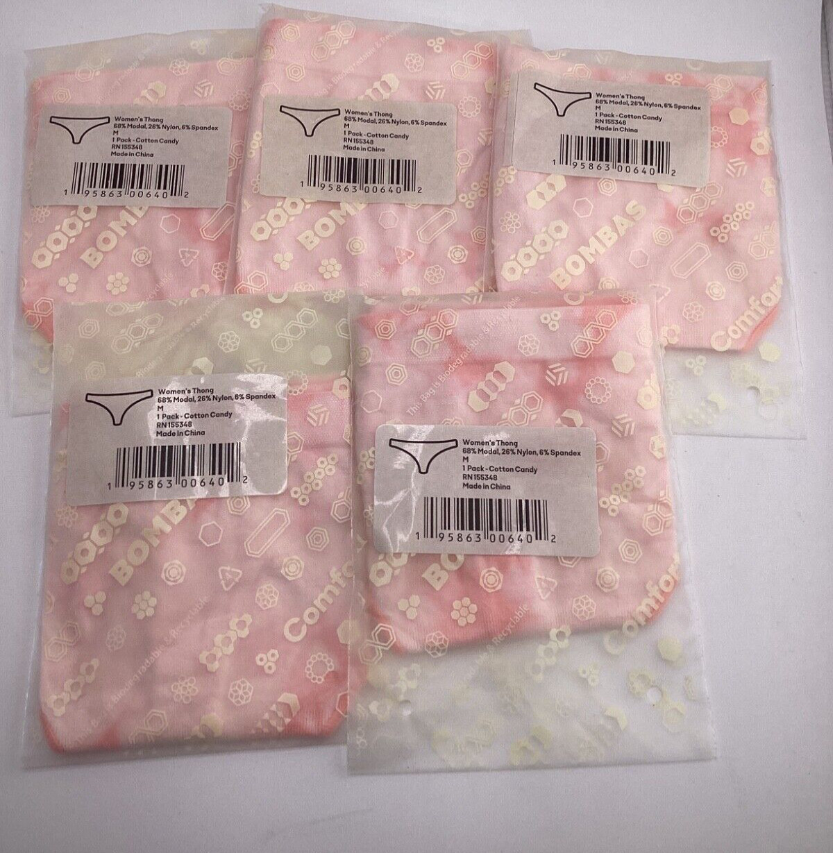 (5) Bombas Womens Thong Cotton Candy Pink Size MEDIUM New Sealed packages