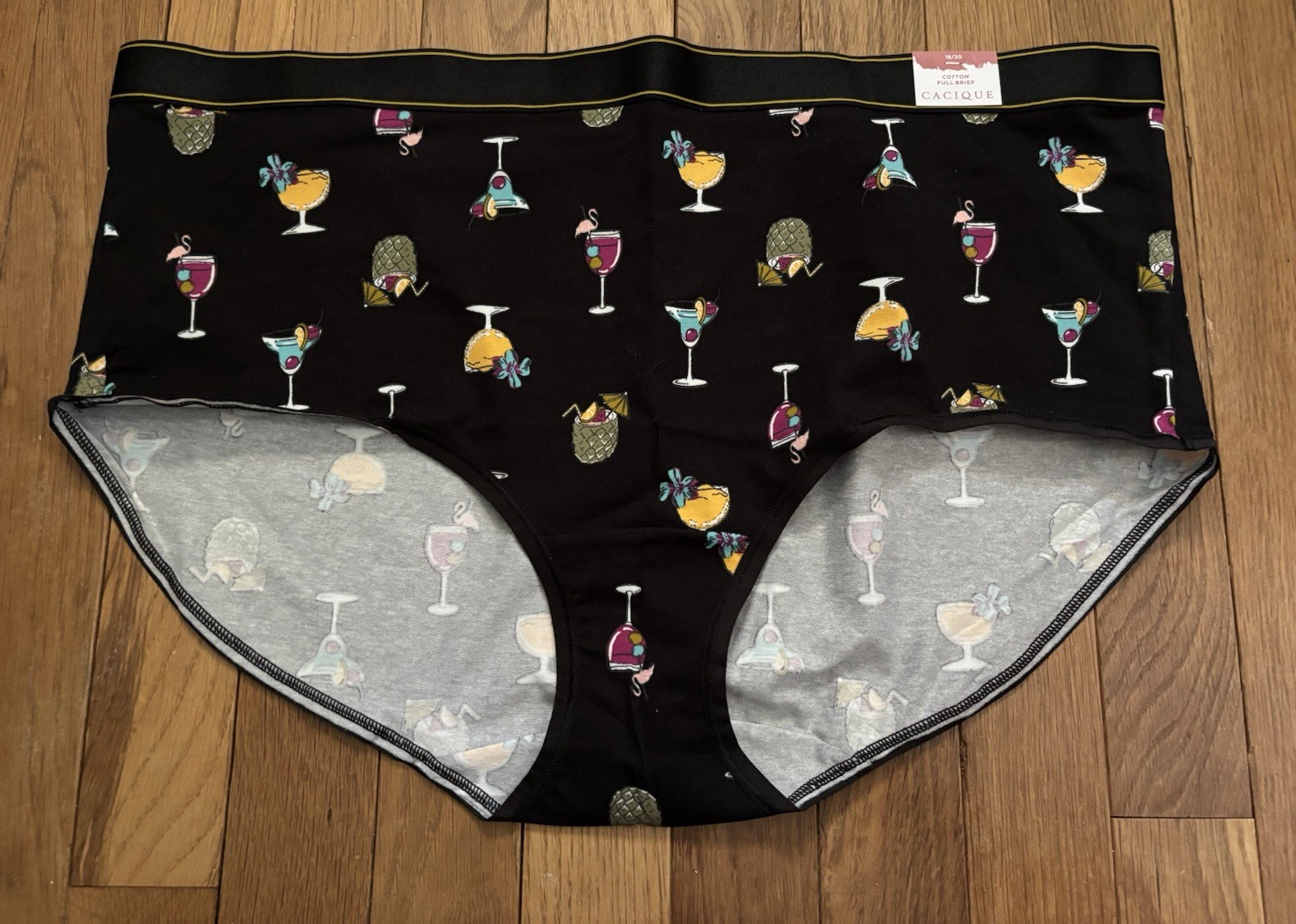 Plus Size 18/20 Lane Bryant Cacique Full Brief Cotton Panty Black Cocktail Wine