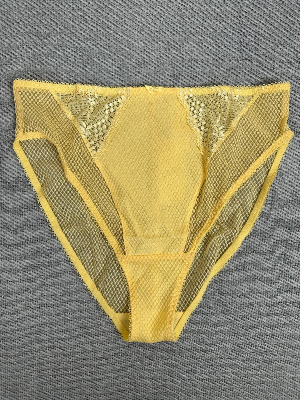 Elomi Charley Womens Briefs Knickers Size S Lemon Yellow Lace Mesh High Leg