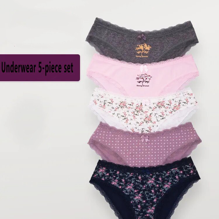 5 Pack Lot Sexy Womens Cotton Blend Panties Brief Soft Underwear Bikini Lingerie