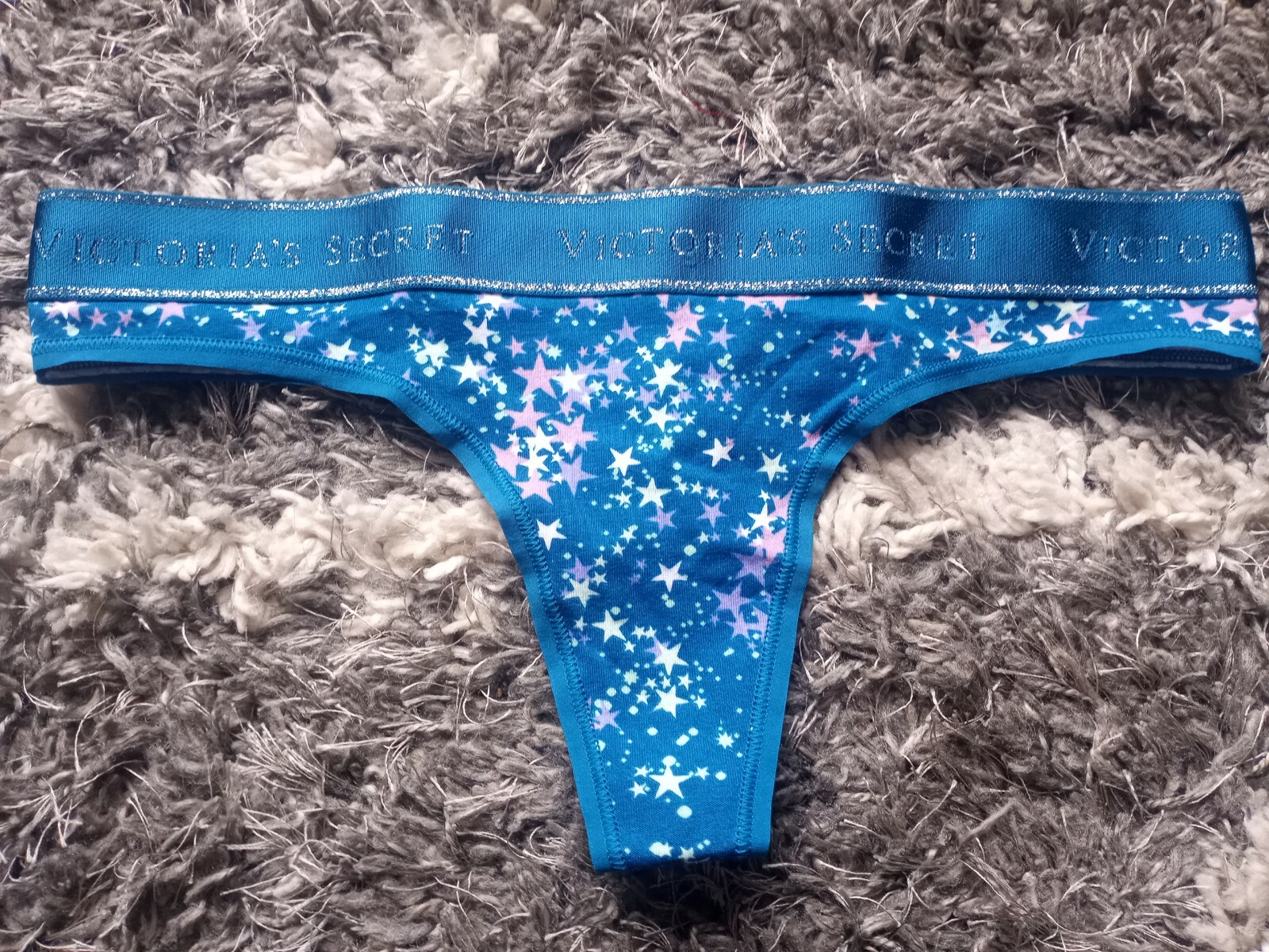 VS glitter logo thong NEW size small teal stars