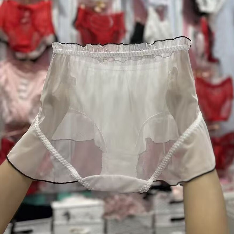 Sweet Princess Womens Oversize Panties Briefs Faux Satin Sheer Lace Underwear