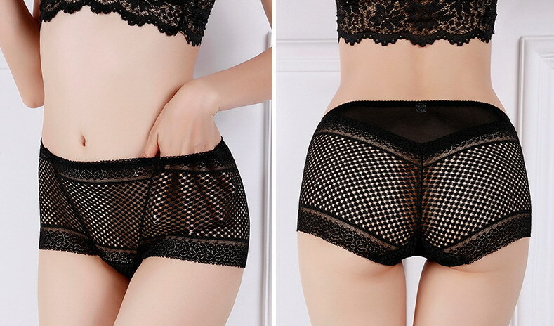 Women Briefs High Waist Lace Mesh Solid Hip lift Plus Size Underpants 89919
